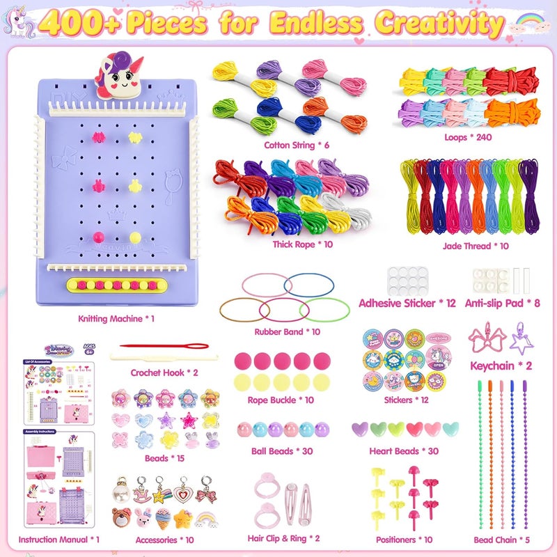 Nicella Multi-Functional 400+ Pcs Friendship Bracelet Making Kit for Girls,Weaving Loom Kit Toys, Craft Kits for Kids,Age 6-12 Year Old Girls Gifts Ideas, Bracelet & Coaster & Bag Weaving Making kit - Image 3